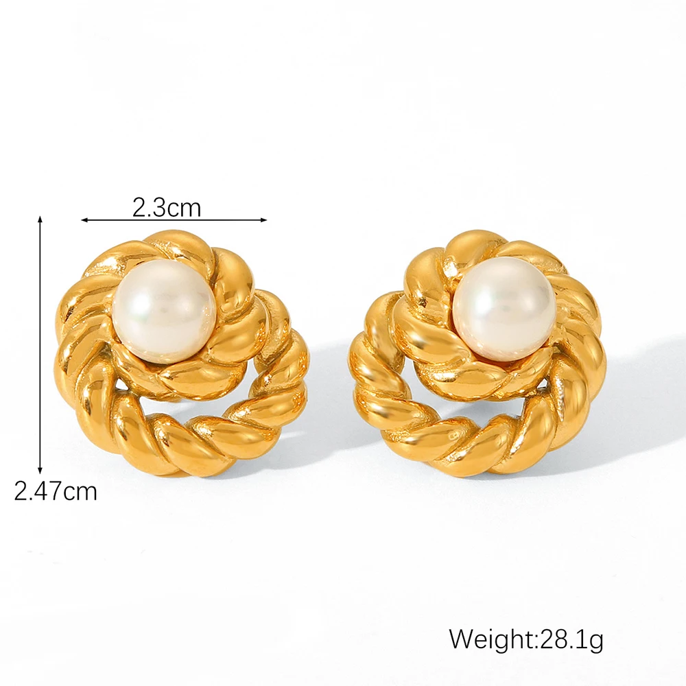 Женские серьги-гвоздики из нержавеющей стали с имитацией жемчуга и цветка