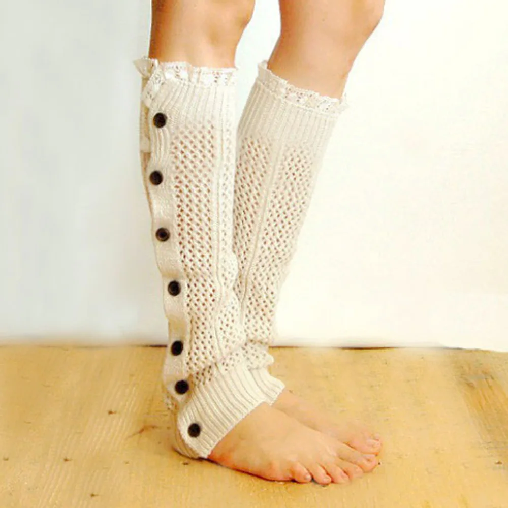 

Winter Leg Warmers Ankle Womens Stretch Knitted Slouch Warm Thermal Ladies Lace Thick Bottom Wool Boot Long Socks Female Gaiter