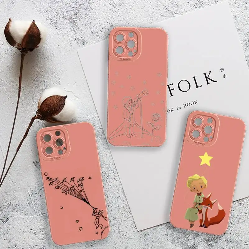 

Little prince cute cartoon Phone Case For iPhone 13 12 11 Pro MAX Mini X XS XR 7 8 Plus Camera Lens Liquid Silicone