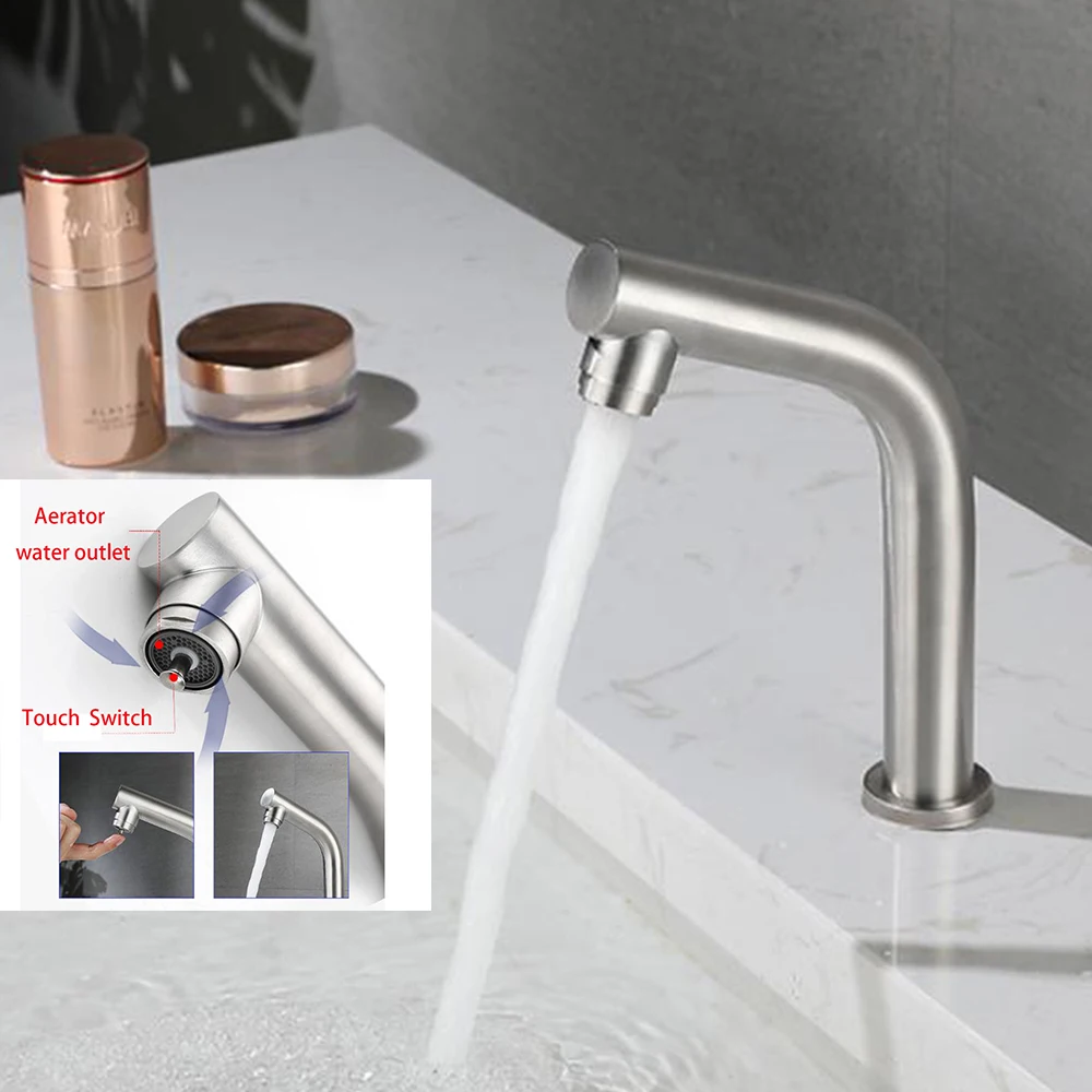 

washing room sink faucet basin taps 304 stainless steel touch switch cold water only surface brushed suitable for bathroom