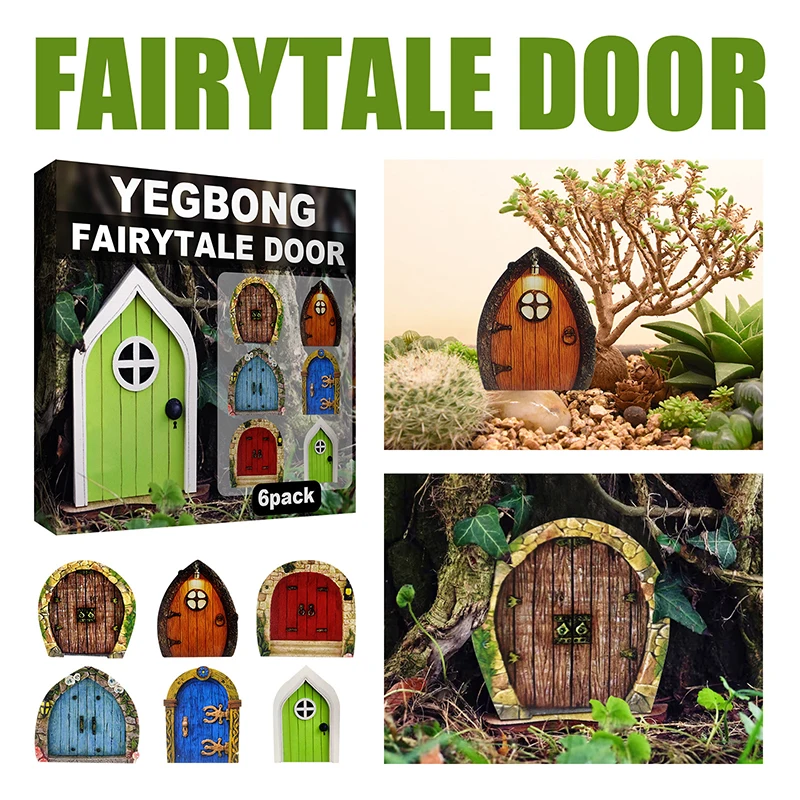 

6Pcs Wood Miniature Fairy Dwarf Window Door Garden Sculpture Decor Accessories
