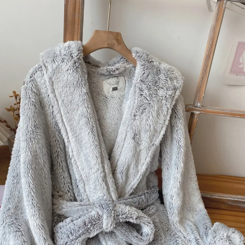 Loves Woman Robe Long Sleeve Men Coral Velvet Winter Robe Warm Comfortable And Soft Sleep Dress