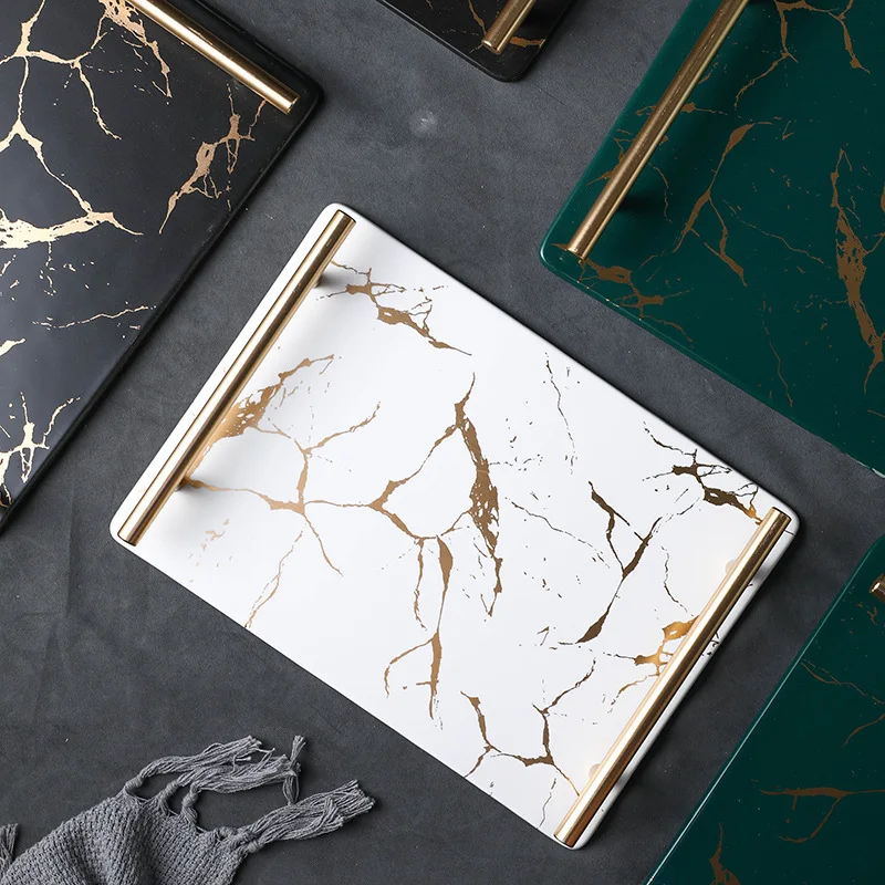 Позолоченный мраморный поднос для хранения домашний мультяшный керамический