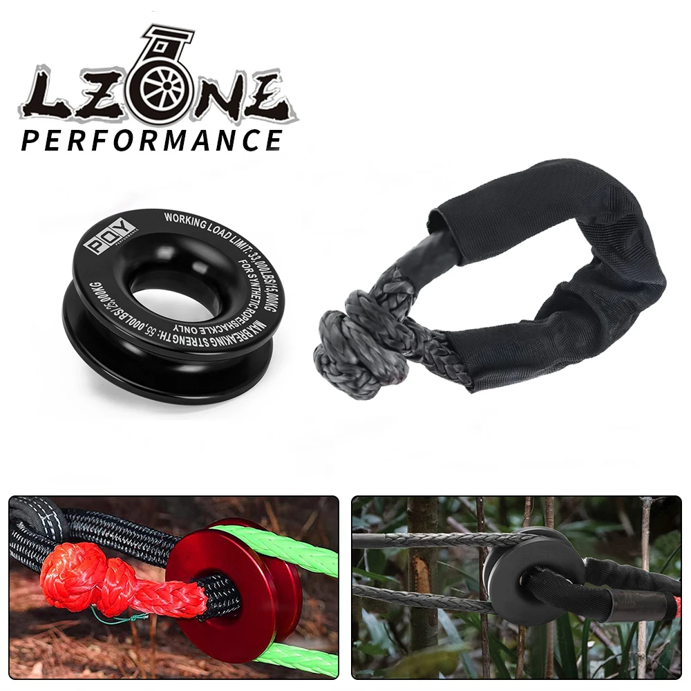 

55000lbs Winch Rope Synthetic Soft Shackle+Recovery Ring Set Rugged Shackles With Protective Sleeve for Truck Vehicle Recovery