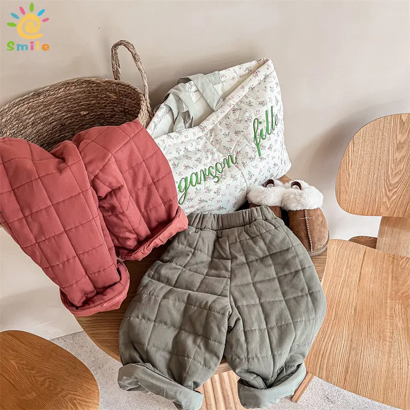 

Детские штаны, новинка зимы 2023, детские штаны с хлопковой подкладкой, однотонные, в клетку, для девочек и мальчиков, теплые, утепленные прямы...