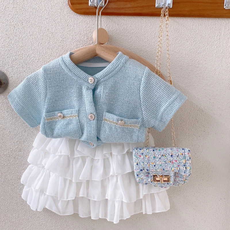 

Summer Girls Clothes Set Girls Korean Style Outfit Short Sleeve Fashion Top+cake Skirts 2pcs Suits Toddler Girl Fashion Clothing