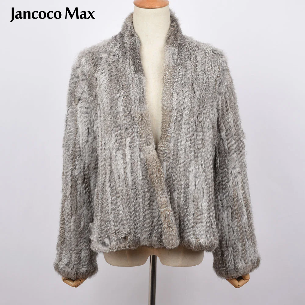 Winter Women Black Grey Natural Thick Knitted Real Fur Jacket Warm Fashion Female Rabbit Coats Ladies S1340