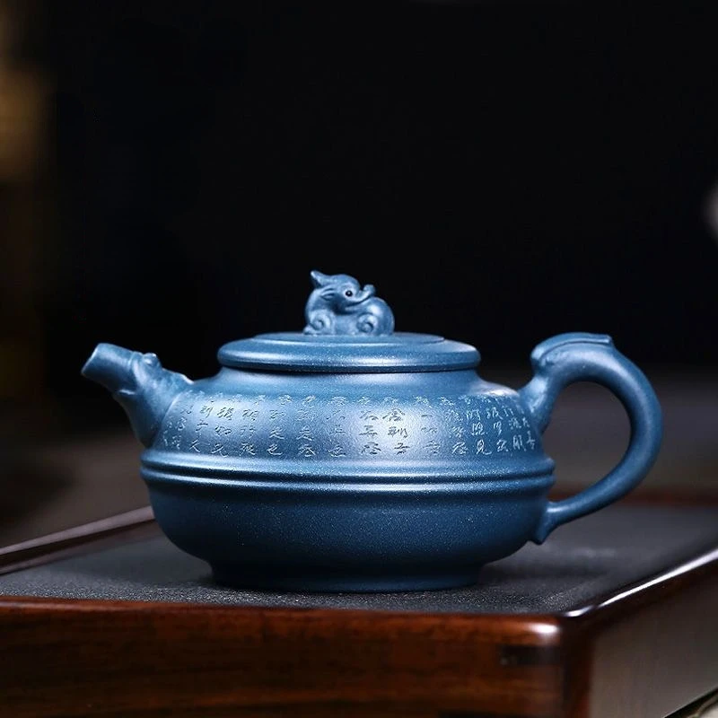 

340ml Hand Painted Yixing Teapot Handmade Purple Clay Blue Tea Pot Kung Fu Zisha Teapot Tea Set