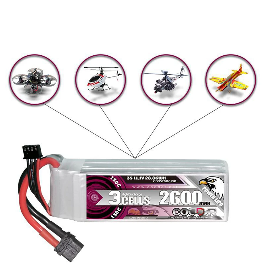 

CD3S2600130 2600MAH 3S 11.1V 130C Airplane Drone Model Rechargeable Lithium Battery Pack