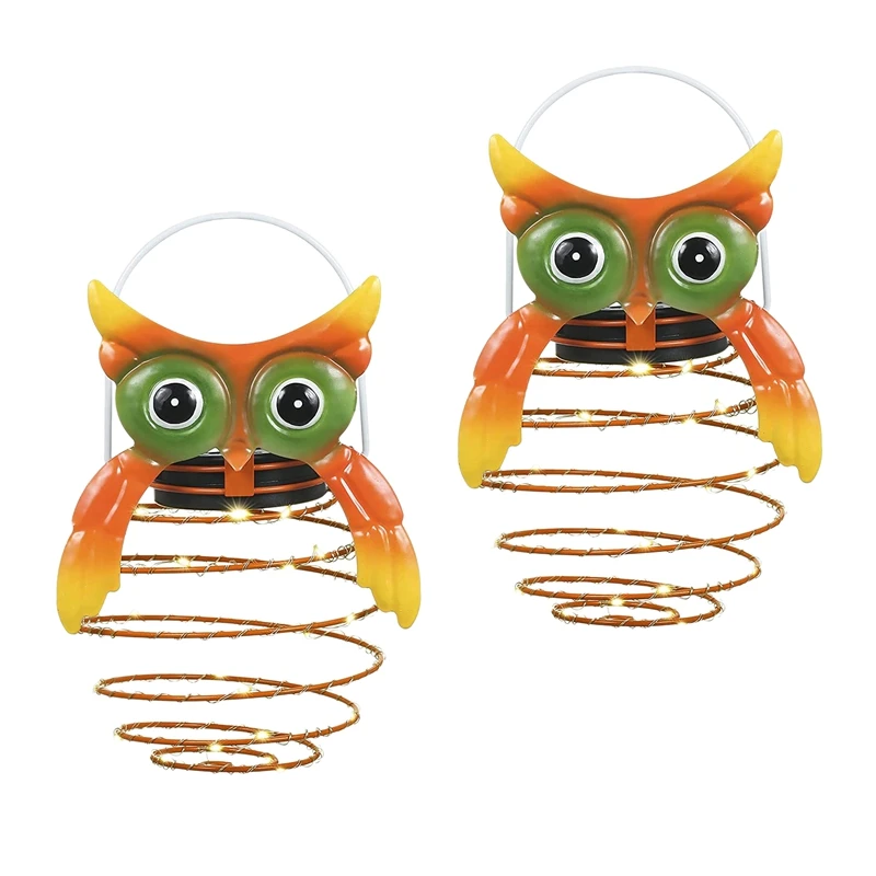 

2Pcs Solar Lanterns Light Outdoor Garden Ornament Hanging Lights Metal Spiral Owl Art Decorative Lamp For Outdoor Garden