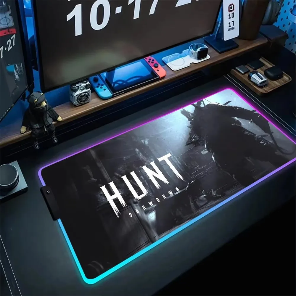 H_hunt S_showdown RGB Mouse Pad Pc Setup Accessories LED Keyboards Gamers Decoracion Desk Mat Large Luminous Offices