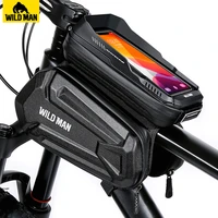 wild man rainproof bicycle bag front hard shell touch screen bike top tube bag cycling bag 6 8 phone case mtb accessories