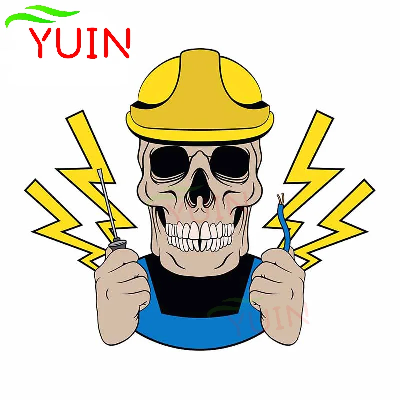 

Personality Engineer Electricity Skull Car Sticker Funny PVC Windows Bumper Decoration Accessories Waterproof Decal 13*11cm