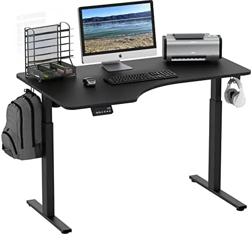 

L-Shaped Height Adjustable L-Shaped Standing Desk with Right Facing Corner, Walnut