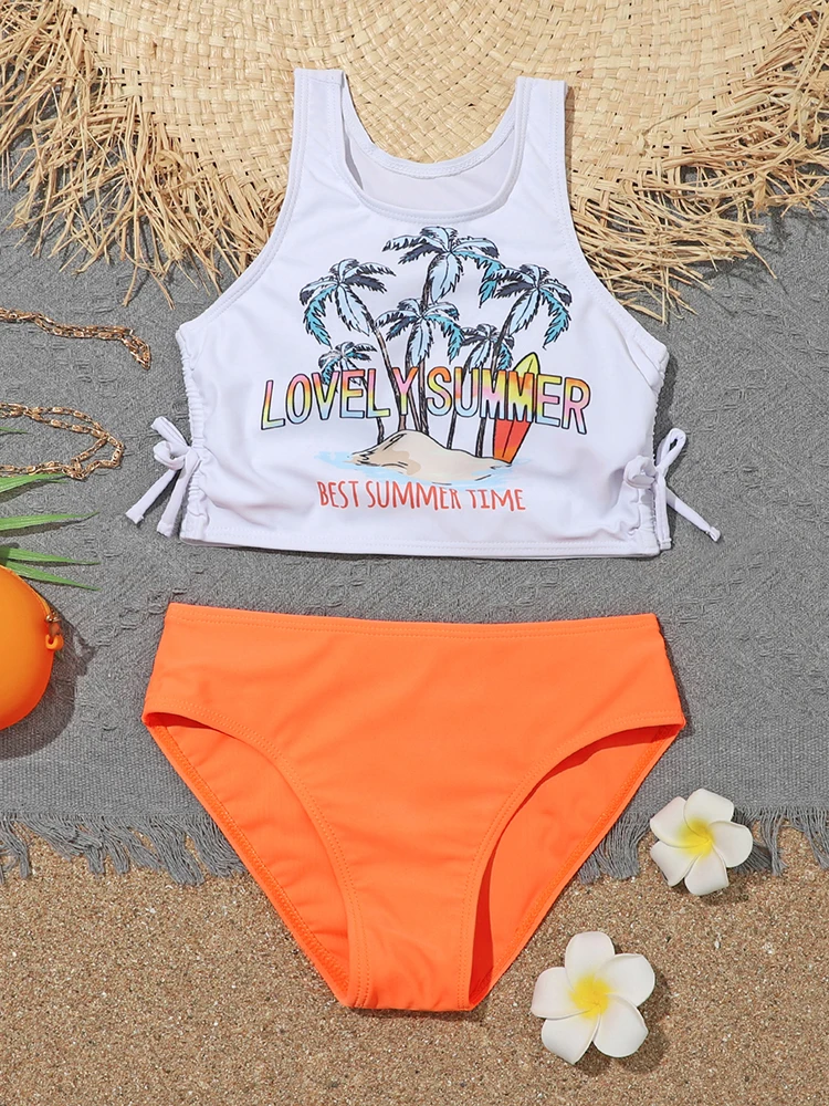 

Комплект бикини с высокой талией для маленьких девочек, детский купальный костюм из двух предметов, купальный костюм для маленьких девочек