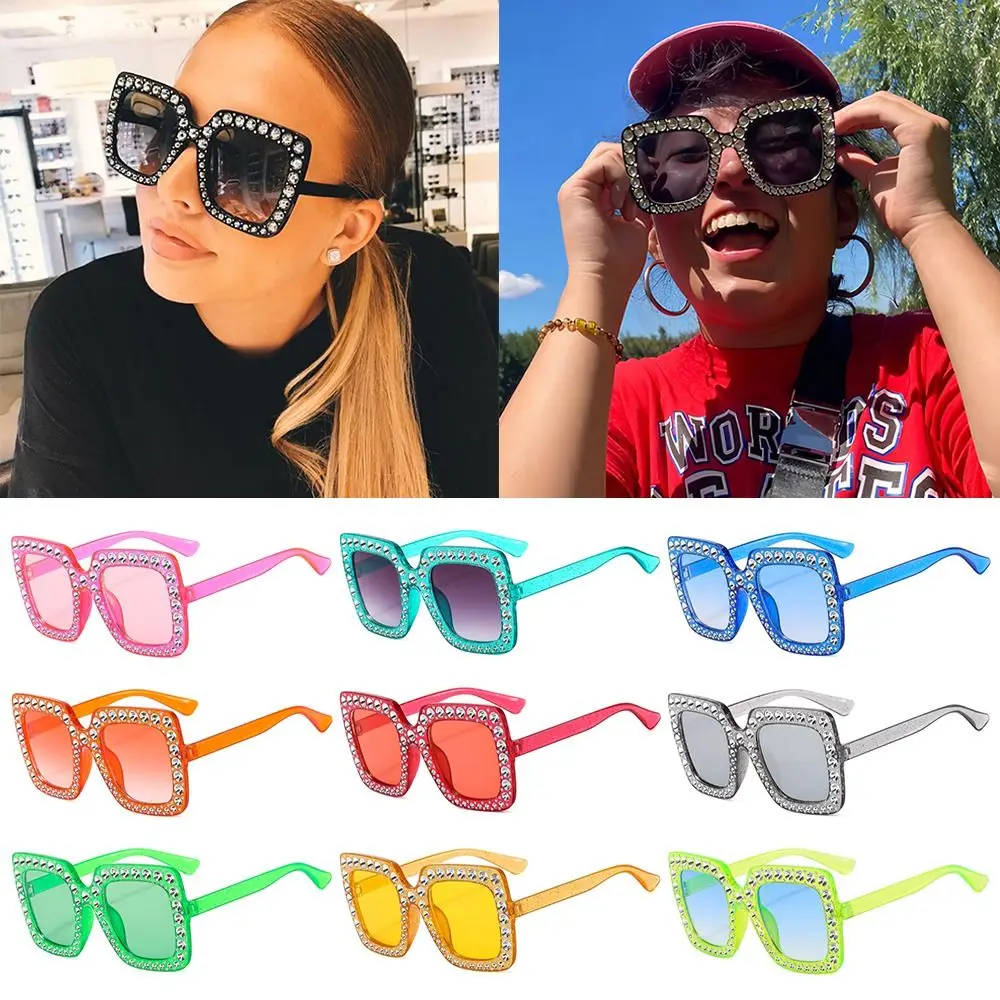 Big Frame Crystal Oversized Sunglasses Square UV400 Protection Eyewear Sparkling Diamond Sun Glasses Party/Beach/Streetwear