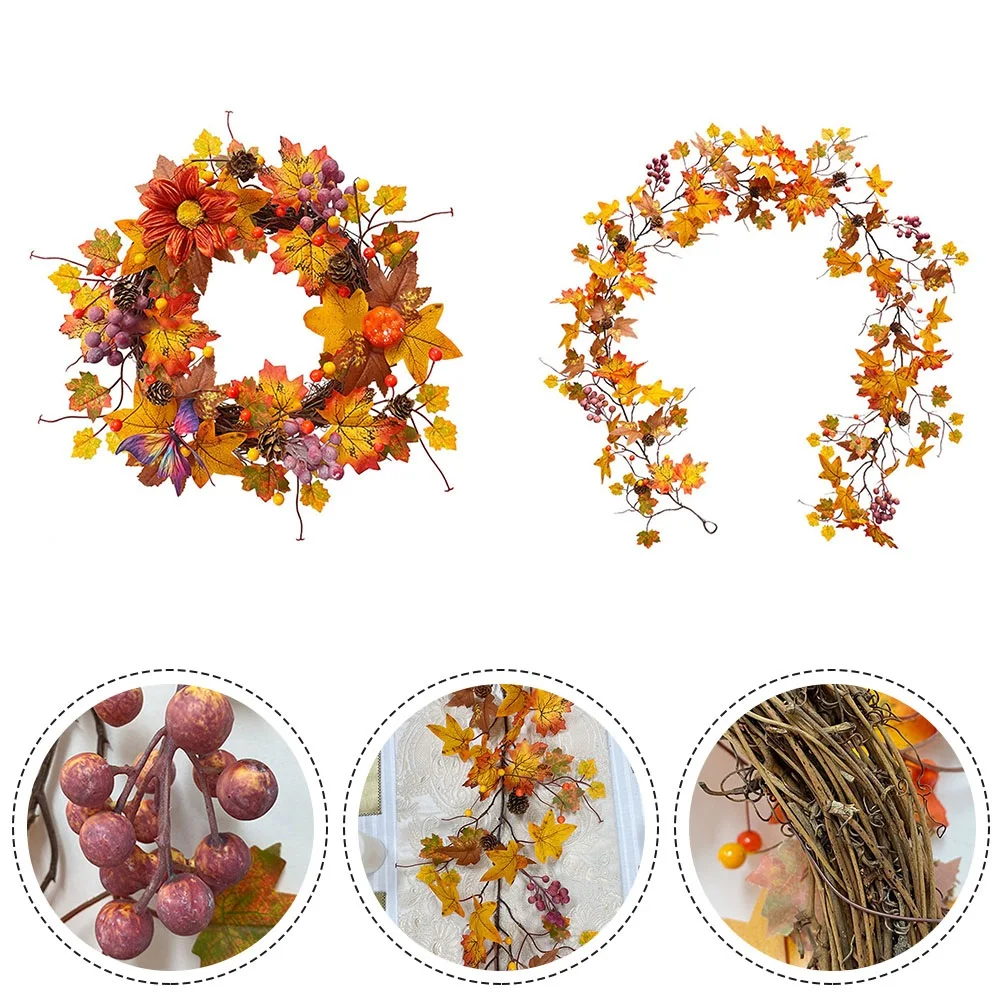 

Maple Leaf Garland Autumn Artificial Leaves Fall Halloween Door Wall Decor Maple Leaf Vines Hanging Ornament Thanksgiving Decor