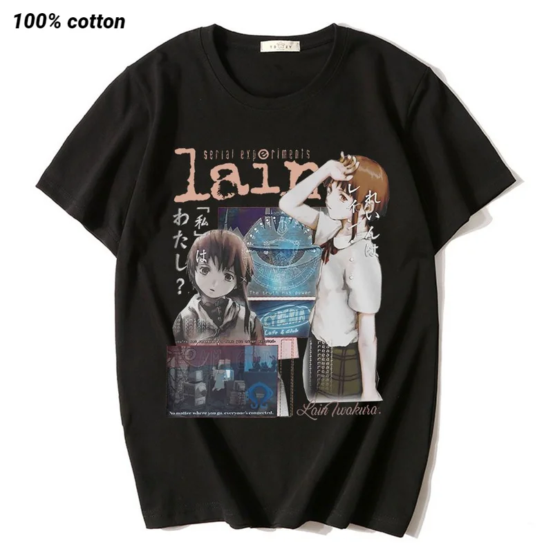 

Manga TV Serial Experiments Lain T-Shirt Iwakura Anime Girl Sci Fi Men's Women's Short Sleeve Oversized T-shirts Streetwear Tops