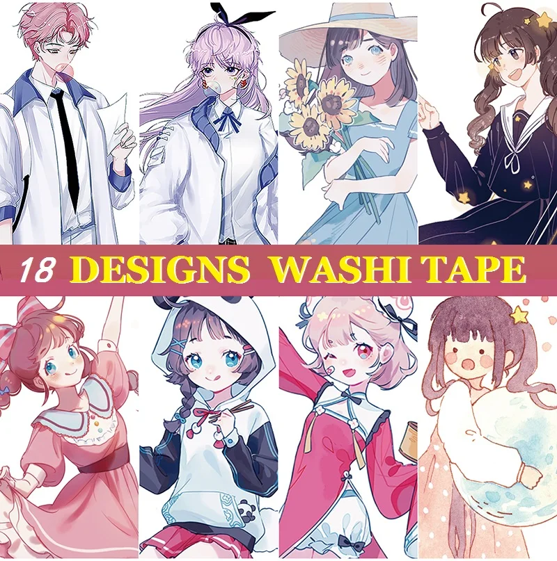 

18 Designs Washi Tape Girls Boys Japanese Decorative Planner Adhesive DIY Craft Scrapbooking Diary Journal Masking Tape Stickers