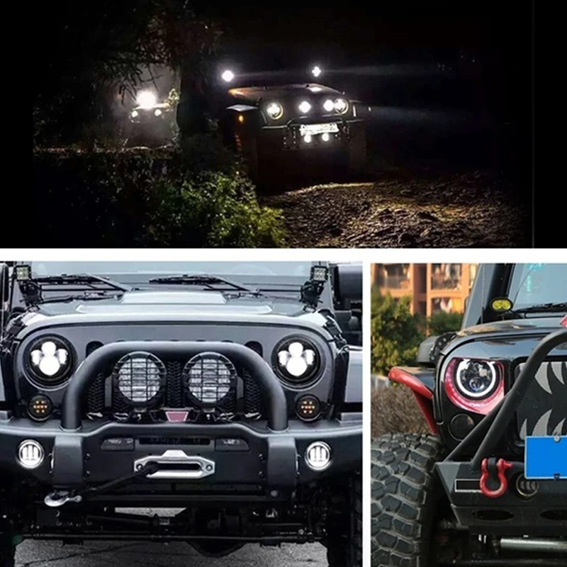 7Inch LED Headlight White Halo Angle Eyes Led Headlamp Hi/Low Turn Signal for Urban 4x4 Suzuki Samurai Jeep Wrangler Off Road - купить по
