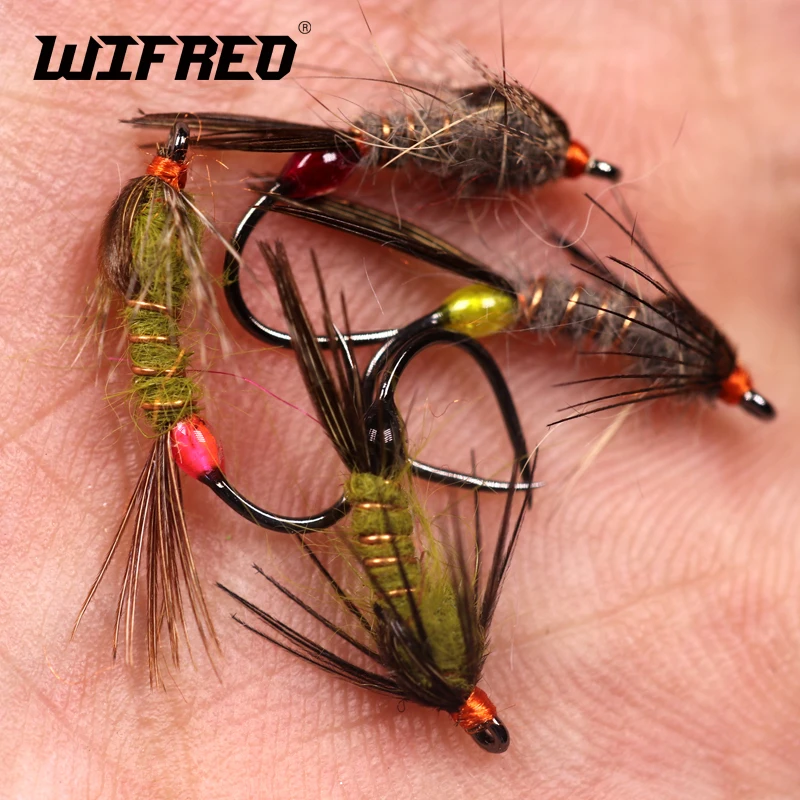 

Wifreo 4PCS Gold Ribbed Hare's ear Fly Grayling Trout Fishing Fly #12 Barbless Hook Soft Hackle Trout Nymph Dropper Flies Lure