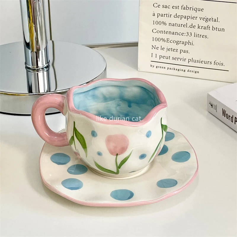 

Retro Porcelain Coffee Cup and Saucer Set Chinese Tea Cup Cafe Cups Kitchen Tools Portable Mug Cupshe Tableware Dish Crockery
