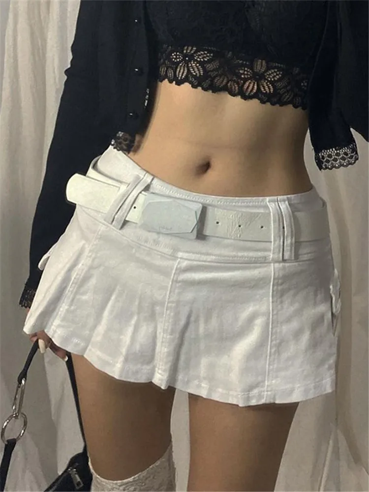 

Fashion Slim Cute Sexy Solid Color High Waist Women Casual Denim Mini Skirt Young Girl A-line Skirt Y2k Pleated Skirt Harajuku