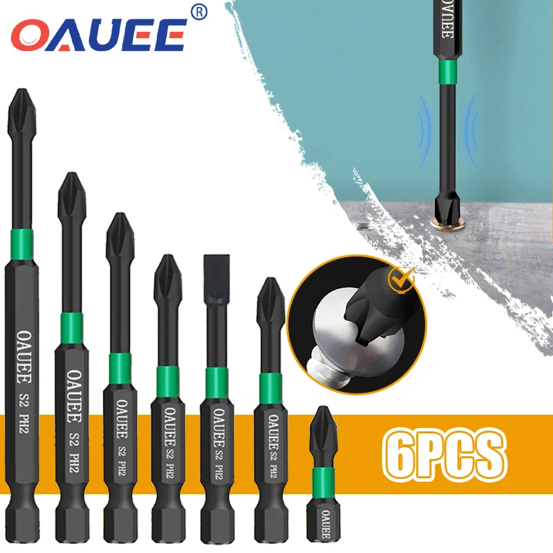 

Oauee 2-6pcs Magnetic Batch Head Impact Strong Cross PH2 High Hardness Screwdriver Bits 60/70/90mm Anti Non-slip WaterProof Bits