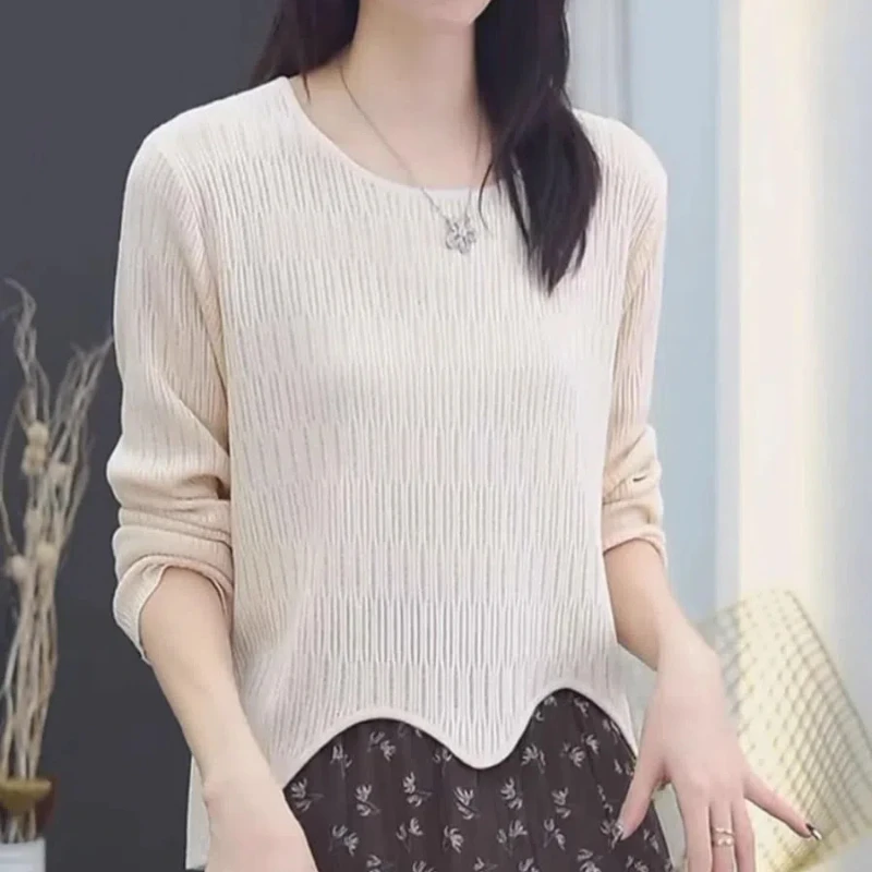 Весенне-осенний модный свитер с круглым вырезом и длинными рукавами женские