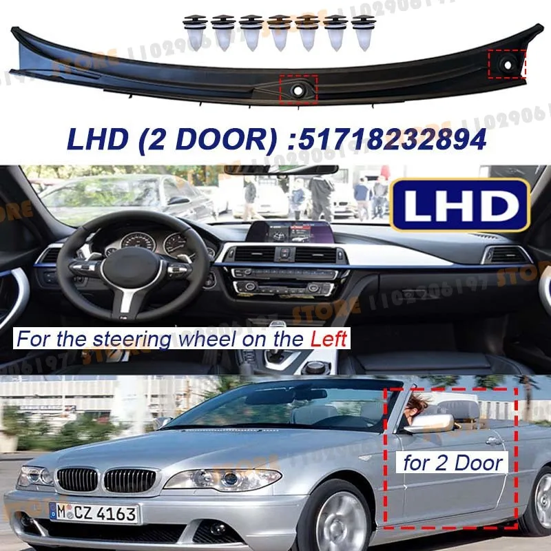 

Для 1999-2006 E46 2-дверный купе BMW 323Ci 325Ci 328Ci 330Ci M3 Крышка обтекателя стеклоочистителя с фиксированным крючком LHD 51718232894