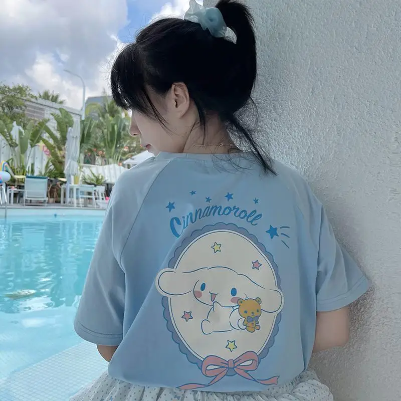 

Sanrio Cinnamoroll T-Shirt Women Kawaii Casual Loose Summer Cartoon Round Neck Print Kuromi Short Sleeve Girl Birthday Gift