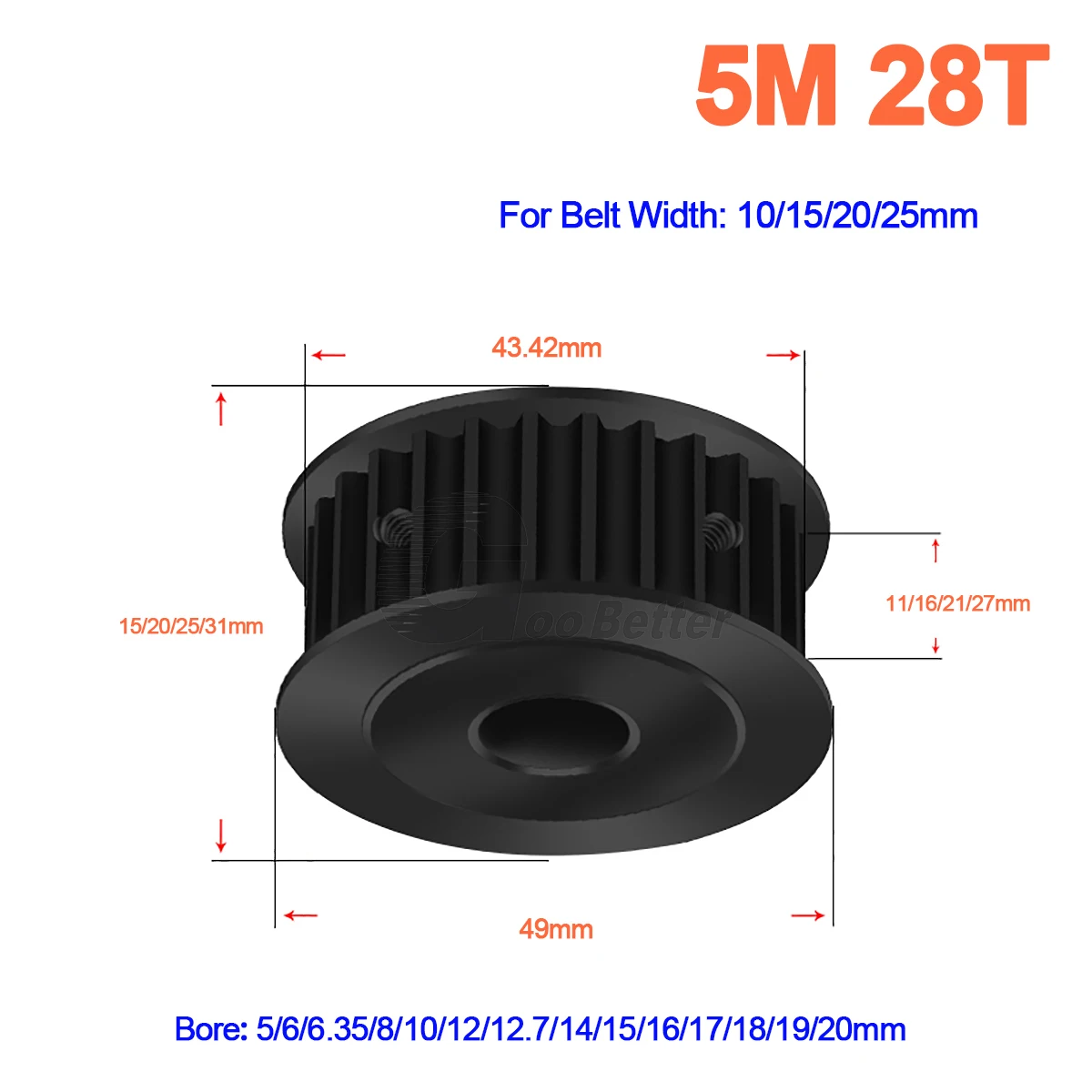 

HTD5M 28 Teeth Synchronous Pulley 45 Steel Slot Width 11/16/21/27mm Industrial Transmission Pulley AF 5M-28T Timing Belt Pulley