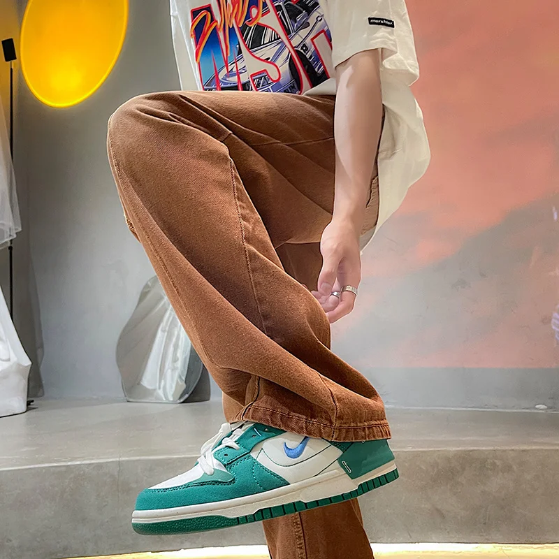 Black/Blue/Brown Baggy Jeans Men Fashion Casual Wide Leg Jeans Men Streetwear Loose Hip Hop Straight Denim Pants Mens Trousers