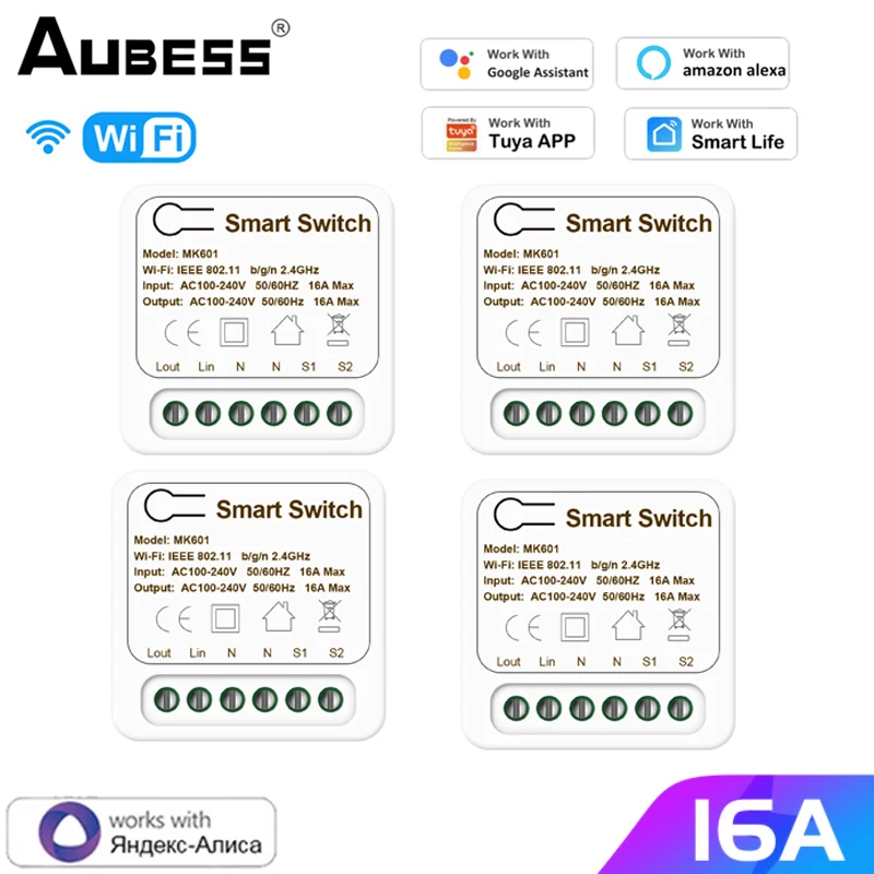 

Tuya Wifi Mini Smart Switch16A /10A 2-Way DIY Switches SmartLife App Timer Module Support Alexa Google Home Alice Voice Control