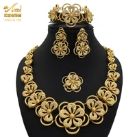flower jewellery set for women dubai 24k gold plated african bridal necklace earrings bracelet rings sets wedding jewelry gifts