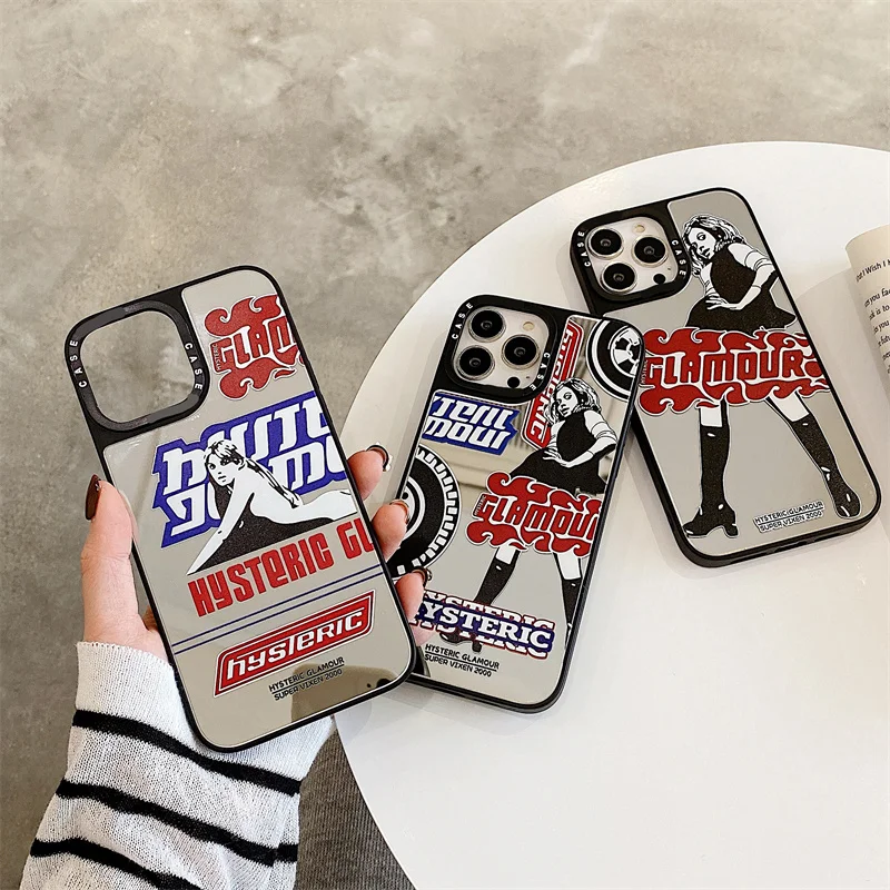 

Fashion Hysteric Glamour Girl Tags Mirror Case For iPhone 12 13 Mini 11 Pro Max 7 8 Plus 13Pro XS Max X XR Shockproof Hard Cover