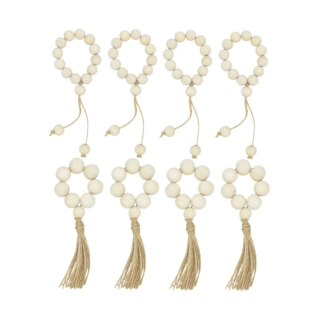 

Napkin Rings Beads Holder Ring Wooden Bead Wood Farmhouse Buckles Christmas Beaded Decor Serviette Table Tassel Buckle Set Wall