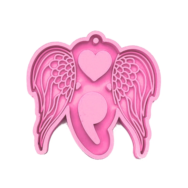 

Shiny Heart Angle Wing Shape Keychain Silicone Mold with Hole for DIY Pendant