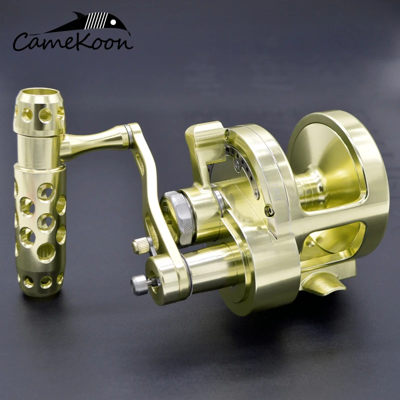 CAMEKOON Conventional 2-Speed Fishing Coil 25kg Max Drag 4.5:1/2.1:1 Round Baitcasting Reel Trolling Saltwater Jigging Fishing