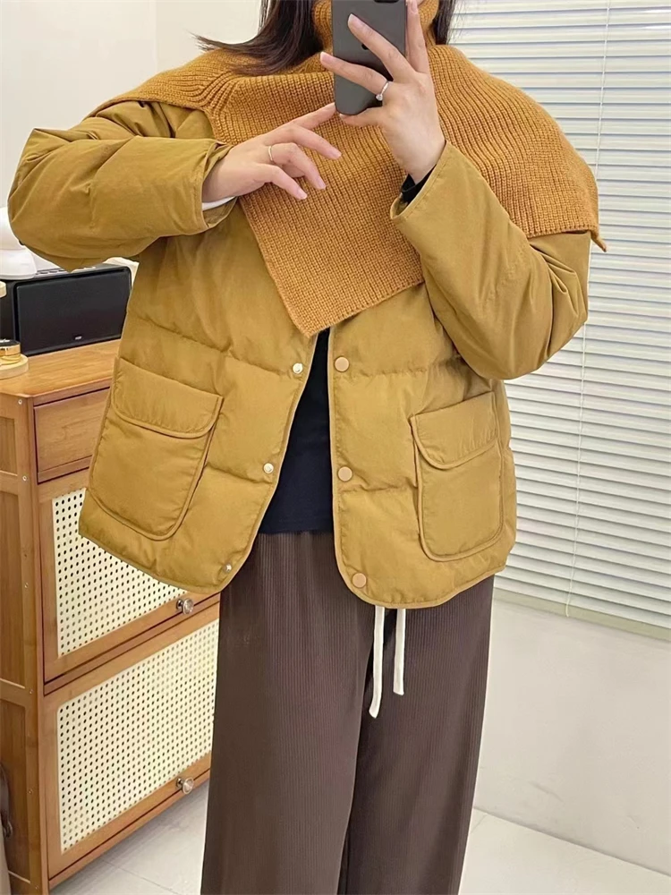 

Fitaylor/осенне-зимнее женское пальто на белом утином пуху, повседневная женская трикотажная верхняя одежда в стиле пэчворк, модная пуховая парка, куртка