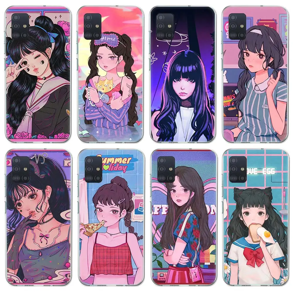 

INS Kawaii Japanese Anime Girl Case Funda For Samsung Galaxy A51 A71 A42 5G A50 A70 A30 A40 A10S A20E A91A6 A7 A8 A9 Cover Coque