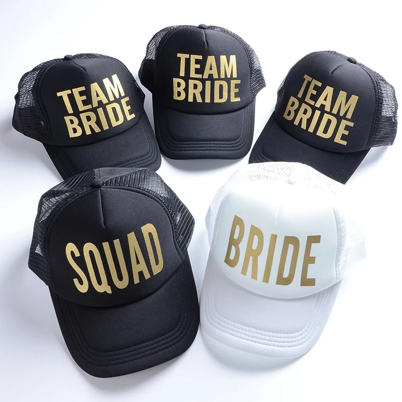 

Squad Bride Letter Printing Adjustable Shade Trucker Cap Men Summer Wedding Party Women Sun Protection Dad Hat Baseball Cap