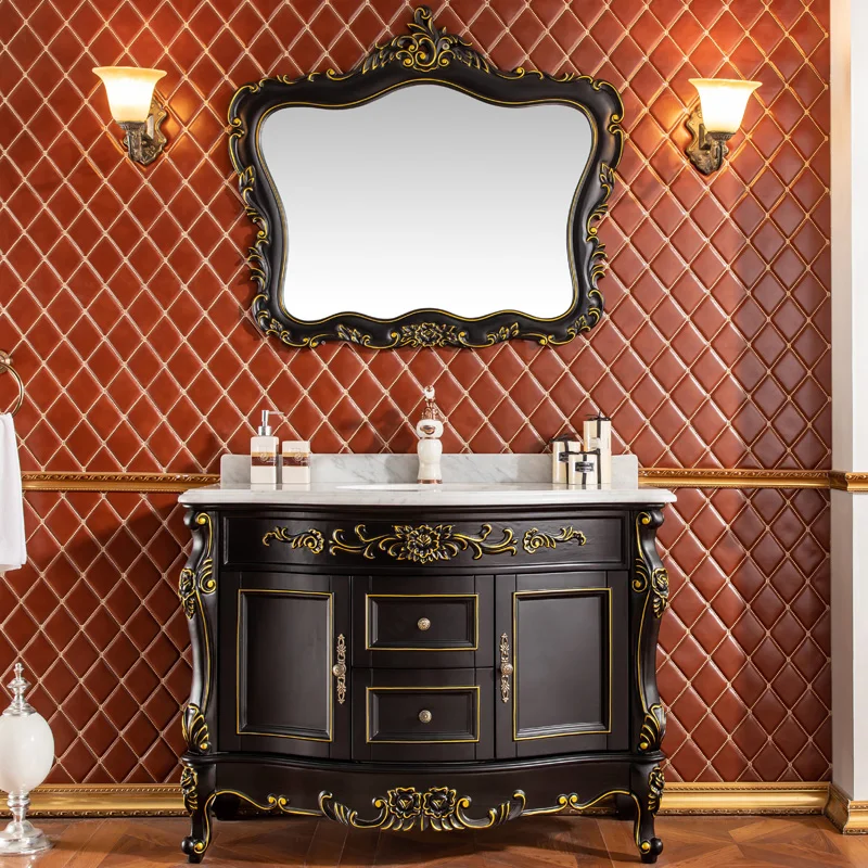

European-Style Bathroom Cabinet Toilet Sink Oak Black Gold Silver Washbasin Cabinet Combination Solid Wood Simple European B