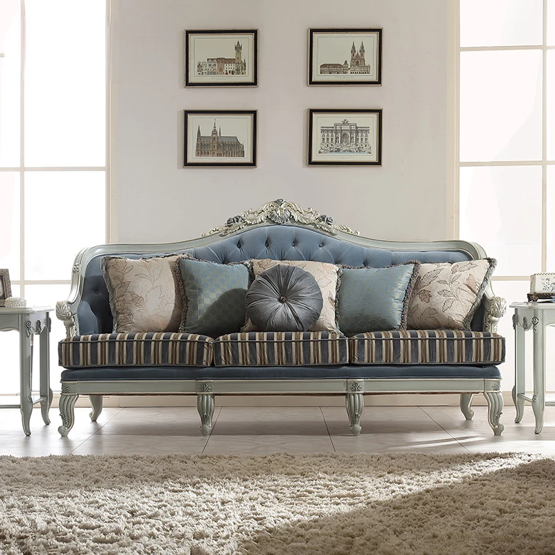 

Дворцовый диван Rose House R1 из французской ткани, комбинация диванов для одного и двух человек, европейская резная мебель для гостиной