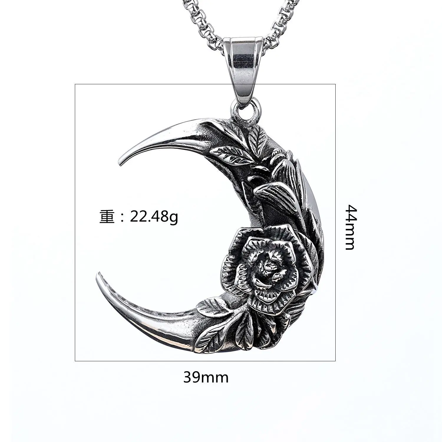 Street Style Fashion Accessories Gift Punk Style Jewelry Stainless Steel Crescent Rose Vintage Pendant