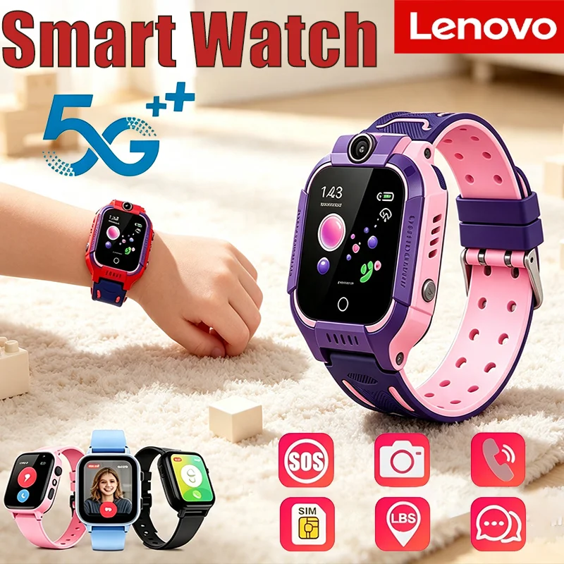 Фото Детские умные часы Lenovo 5G, подарок для мальчиков и девочек, GPS-трекер, SOS, звонки по SIM-карте, водонепроницаемые, камера, совместимы с iOS и Android. №1
