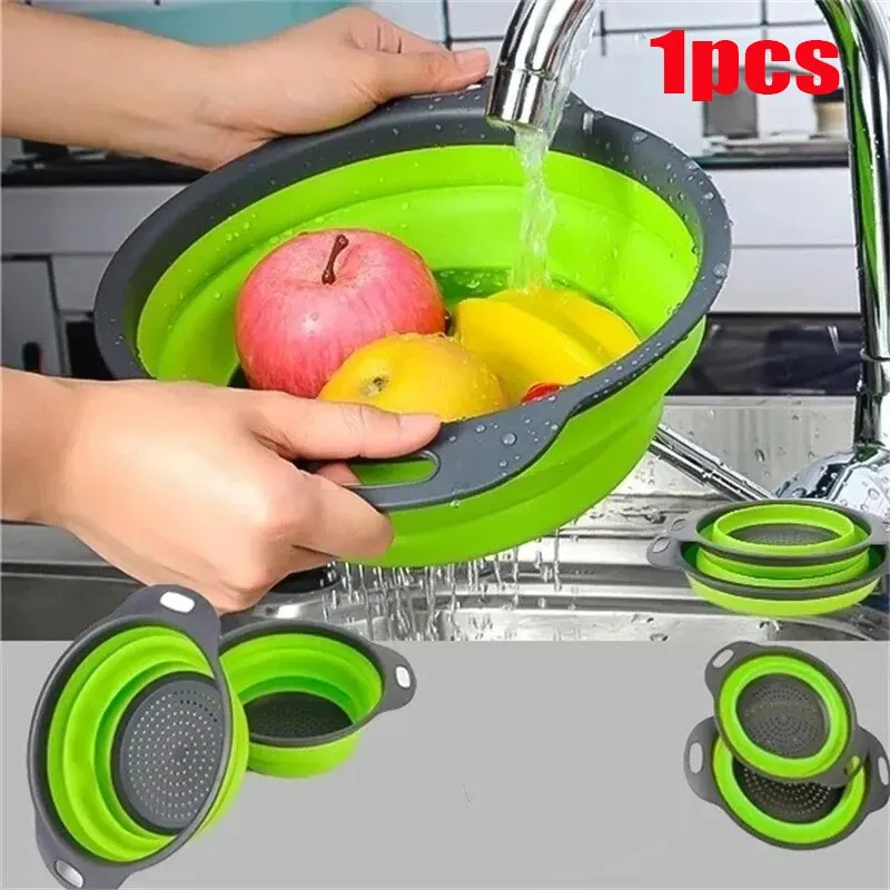 

Силиконовая складная круглая корзина для мытья овощей и фруктов