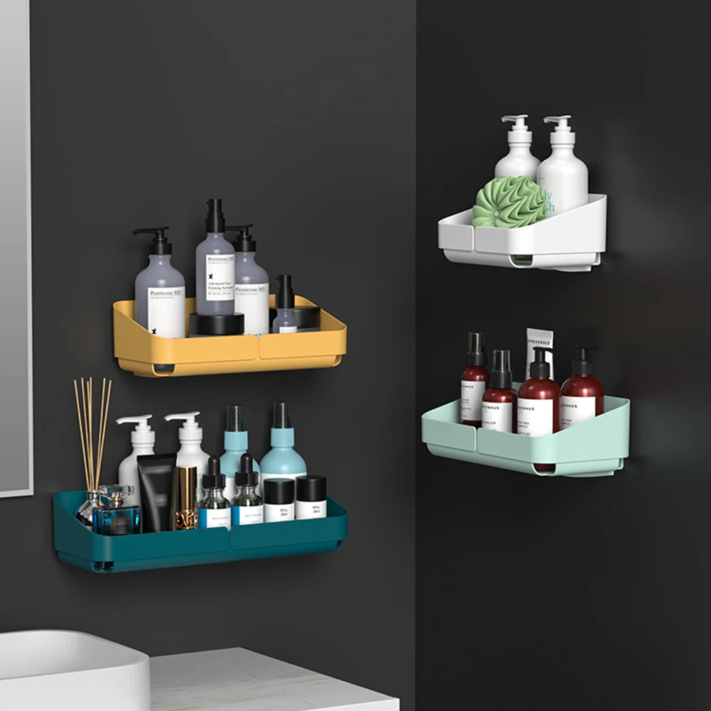 

Plastic Bathroom Storage Shelves & Racks No Drill Wall Mount Corner Shelf Shower Storage Rack Holder Shampoo Towel Holder