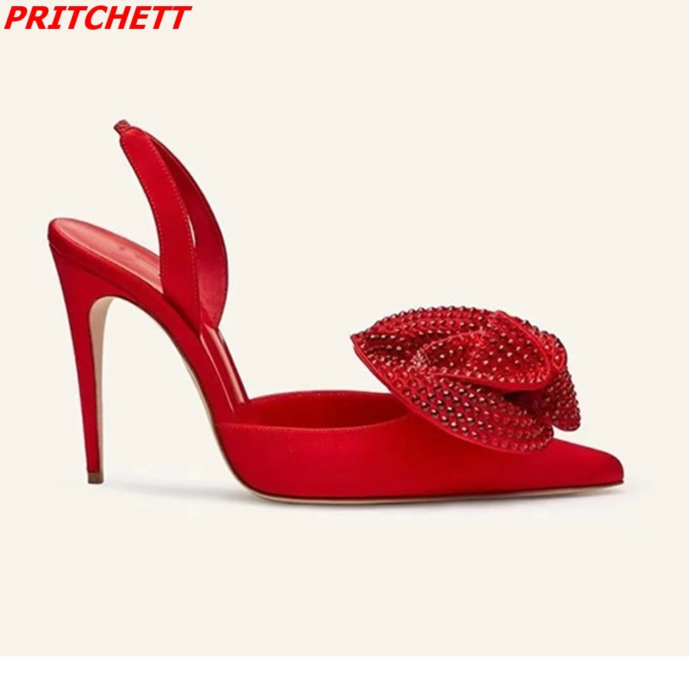 2023 Summer Newest Rhinestone Bling Bling Women Sandals Pointed Toe Slingback Sexy Stiletto Heels Casual Party Modern Sandals