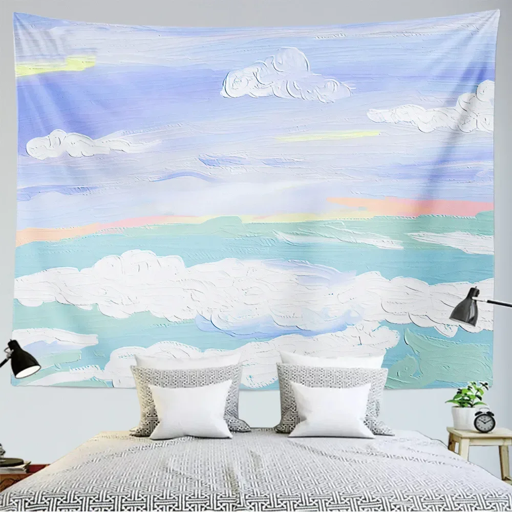 Картина маслом пейзаж гобелен луна облако Настенная подвеска кавайная комната